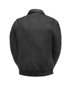 Black Leather Moto Bomber Jacket Back