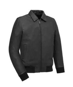 Black Leather Moto Bomber Jacket Main