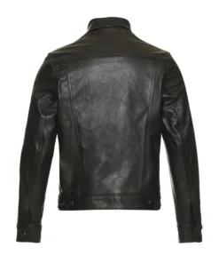 Black Leather Trucker Jacket Back