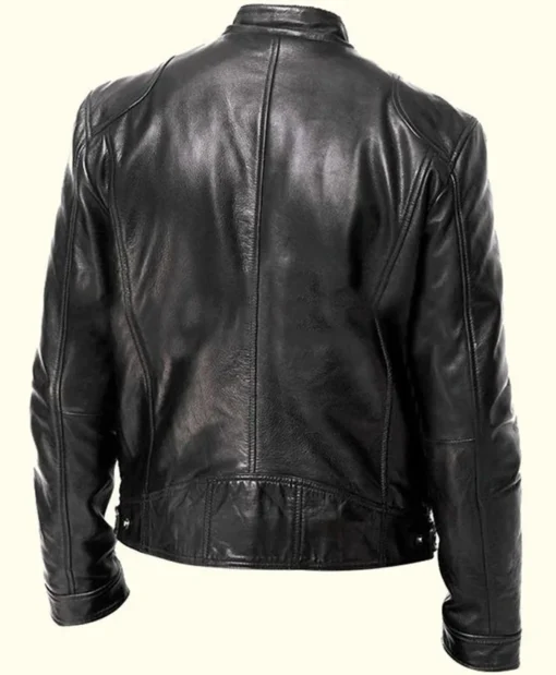 Black Motorcycle Leather Jacket For Men's Back