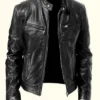 Black Motorcycle Leather Jacket For Men's Main