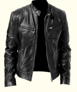 Black Motorcycle Leather Jacket For Men's Main