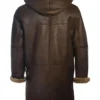 Brent Hook Closure Chocolate Brown Hooded Leather Coat Back