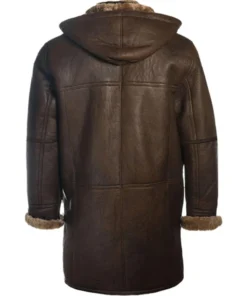 Brent Hook Closure Chocolate Brown Hooded Leather Coat Back