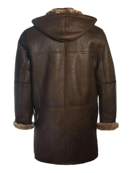 Brent Hook Closure Chocolate Brown Hooded Leather Coat Back