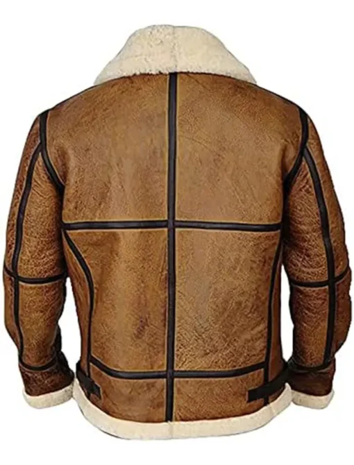 Brian-B3 Distressed Brown Shearling Bomber Jacket Back