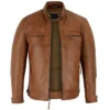 Brown Cafe Racer Leather Jacket For Mens Main