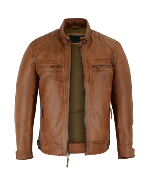 Brown Cafe Racer Leather Jacket For Mens Main