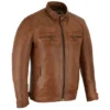 Brown Cafe Racer Leather Jacket For Mens Side