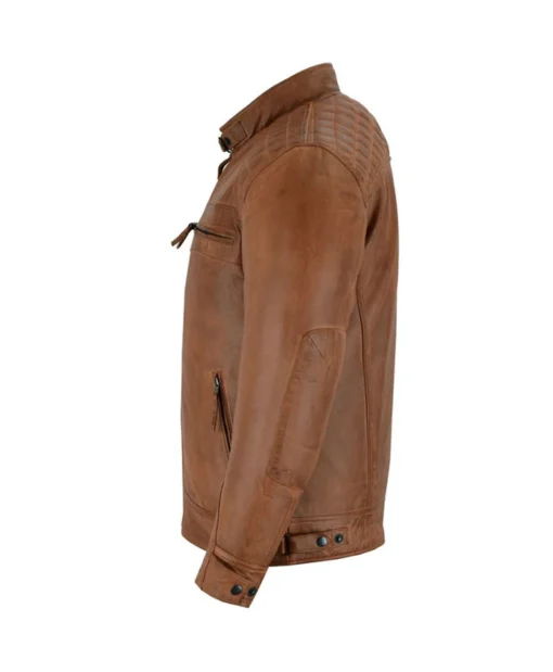 Brown Cafe Racer Leather Jacket For Mens Sleeves