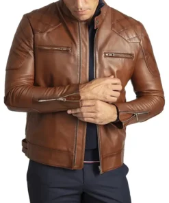 Buy Charles Cafe Racer Brown Leather Jacket