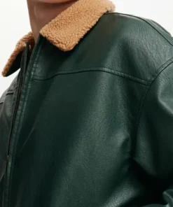 Cheryl Bryant Green Leather Aviator Jacket For Sale