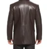 Classic Brown Leather Notch Lapel Blazer For Mens Back