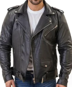 Classic Mens Black Premium Leather Motorcycle Jacket Main