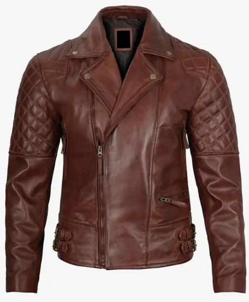 Cognac Men's Motorcycle Leather Biker Jacket