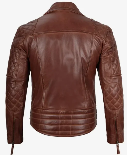 Cognac Men's Motorcycle Leather Biker Jacket Back