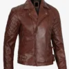 Cognac Men's Motorcycle Leather Biker Jacket Side