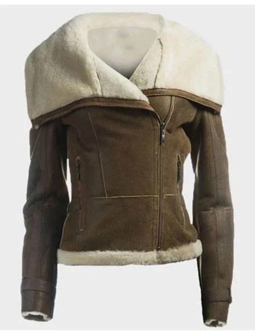 Dana Soft Shearling Sheepskin Leather Brown Jacket