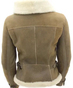 Dana Soft Shearling Sheepskin Leather Brown Jacket Back