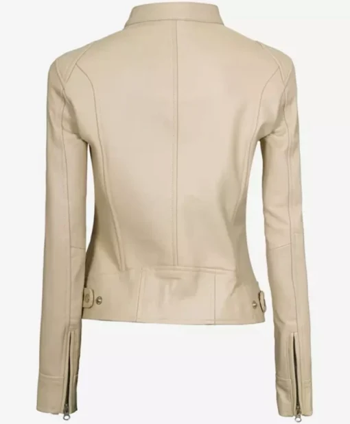 Dodge Beige Women’s Cafe Racer Leather Jacket Back