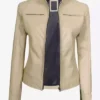 Dodge Beige Women’s Cafe Racer Leather Jacket Inner