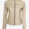 Dodge Beige Women’s Cafe Racer Leather Jacket Main