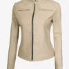 Dodge Beige Women’s Cafe Racer Leather Jacket Style