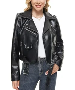 Fahsyee Black Leather Jacket for Women Main