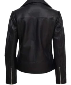 Felicia Black Quilted Shoulder Real Leather Jacket Back