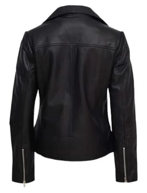 Felicia Black Quilted Shoulder Real Leather Jacket Back