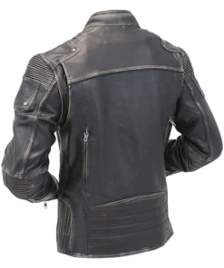 Four Pockets Real Leather Vintage Biker Jacket Back