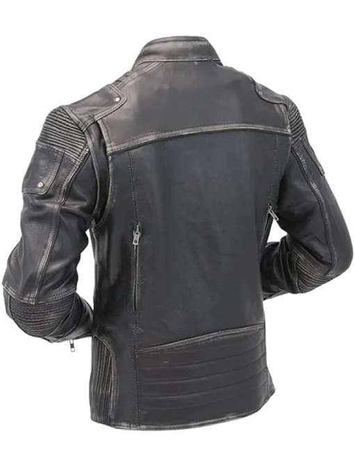 Four Pockets Real Leather Vintage Biker Jacket Back