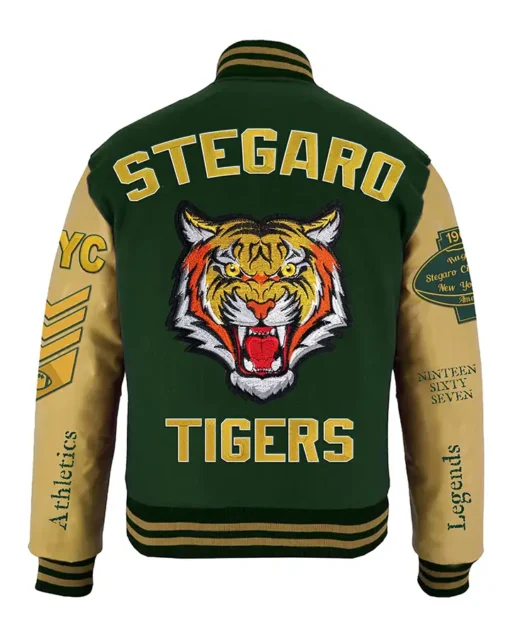 Glover Stegaro Tiger Green Varsity Jacket Back