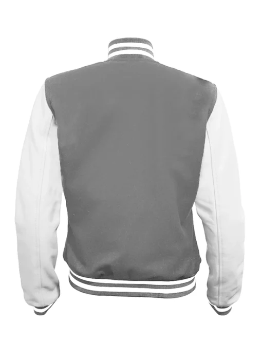 Grey and White Letterman Varsity Jacket Back