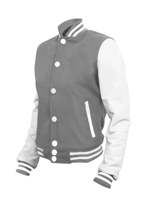 Grey and White Letterman Varsity Jacket Front