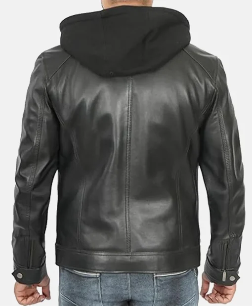 Hornard John Black Leather Jacket with Hood Back