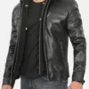 Hornard John Black Leather Jacket with Hood Main