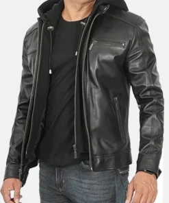 Hornard John Black Leather Jacket with Hood Main