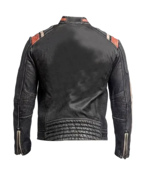 James Men's Brown Striped Cafe Racer Leather Jacket Bacik