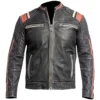 James Men's Brown Striped Cafe Racer Leather Jacket Main