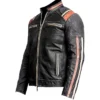 James Men's Brown Striped Cafe Racer Leather Jacket Side