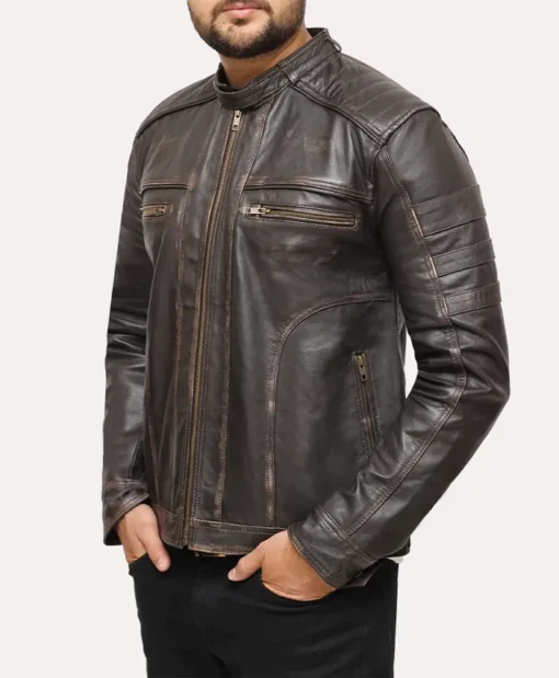 Jimmy Distressed Vintage Brown Leather Jacket For Men