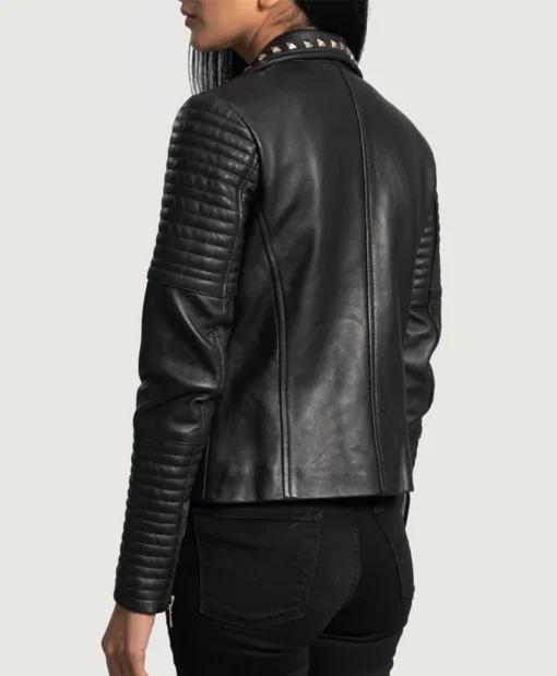 Kelly Studded Black Leather Biker Jacket Back