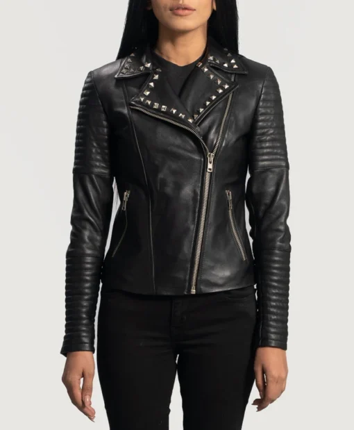 Kelly Studded Black Leather Biker Jacket Main