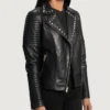 Kelly Studded Black Leather Biker Jacket Side