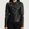 Kelly Studded Black Leather Biker Jacket Zipper