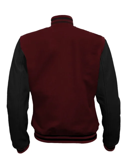 Maroon and Black Varsity Jacket Back