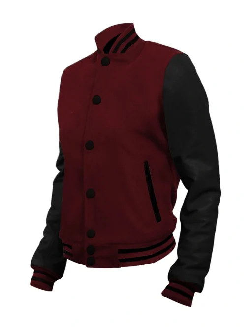 Maroon and Black Varsity Jacket Front