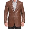 Men Richard Brown Classic Leather Blazer Sport Coat Closure