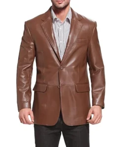 Men Richard Brown Classic Leather Blazer Sport Coat Closure